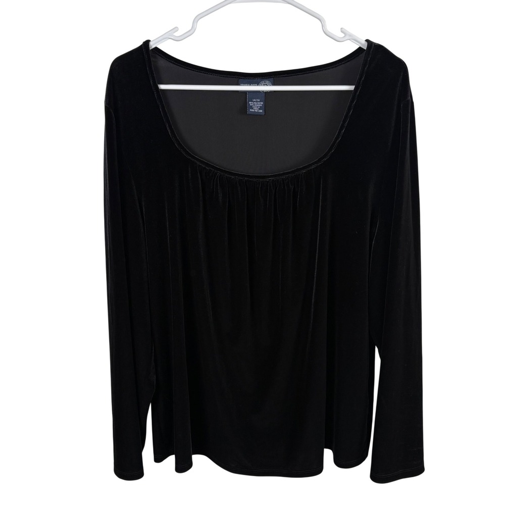 Black Velvet Scoop Neck Top Womens 14/16 Goth Whimsigoth Y2K Holiday Party Glam
